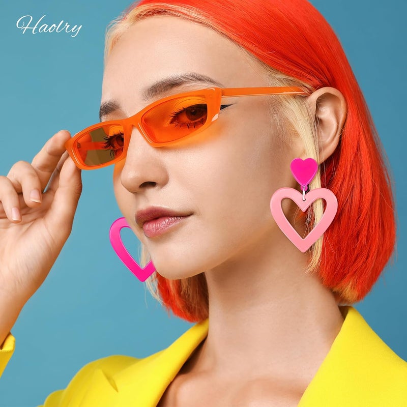HOLYRY Neon Heart Earrings for Women Acrylic Neon Earrings 80s 90s Outfit for Women Glow Party Accessories Gifts Hot Pink Orange Green Yellow - Image 5